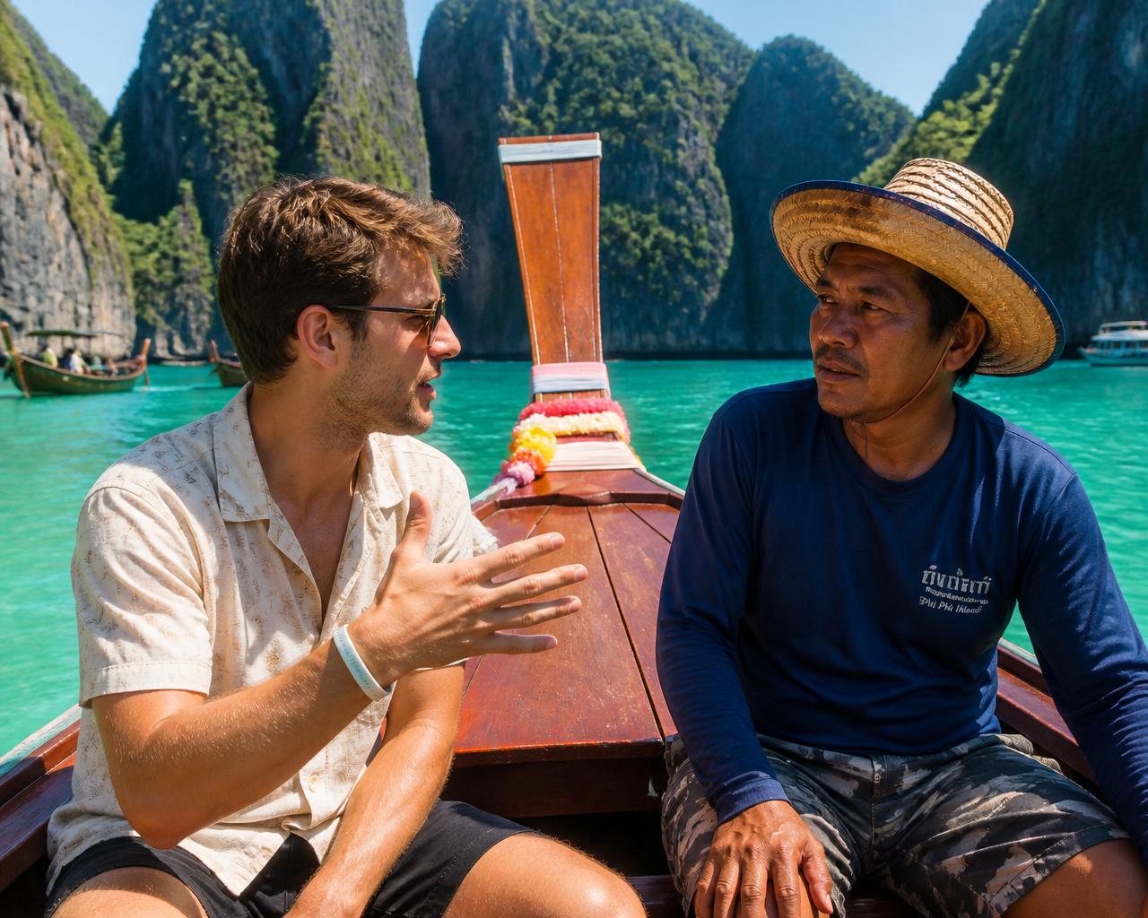 Directions from a longtail captain, mid-turquoise-bay.