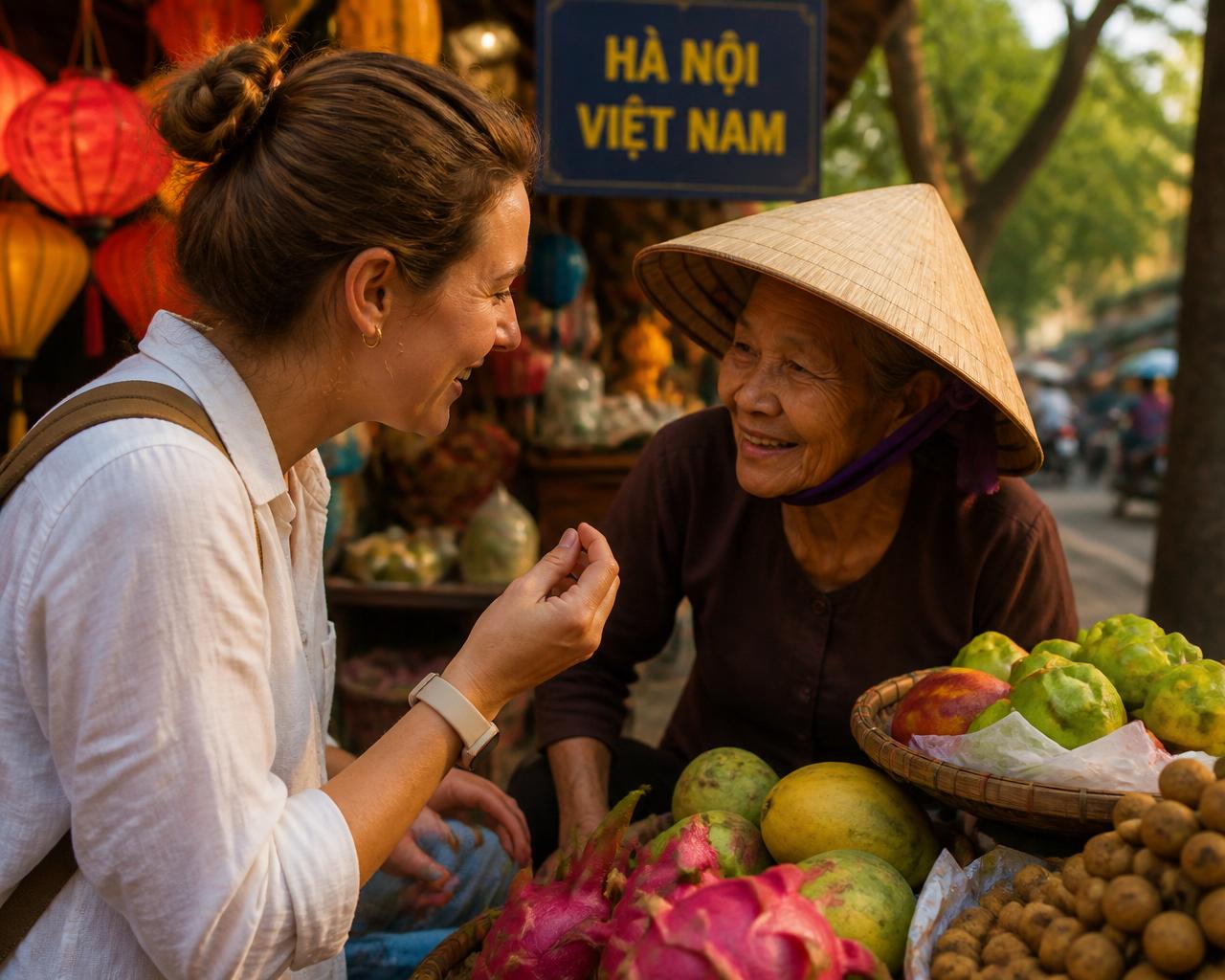 Bargaining at a night market — no phone in the way.